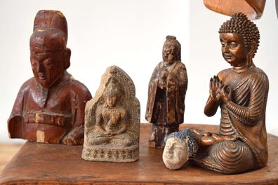 Konvolut 5 historische Figuren China Indien Nepal 1900 Antik Vintage Alt Buddha