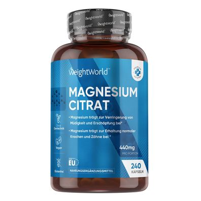 Magnesiumcitrat - 240 vegane Kapseln - 440mg Elementares Magnesium pro Portion