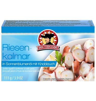 10x Don Fernando Riesenkalmar in Sonnenblumenöl mit Knoblauch a. 111g = 1,11kg