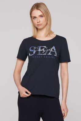 SOCCX T-Shirt mit Rundhals und Wording Print in Blue Navy