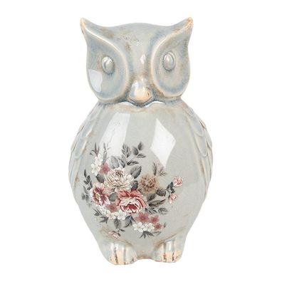 Clayre & Eef Dekorationsfigur Eule 13x12x22 cm Grau Keramik (Gr. 13x12x22 cm)