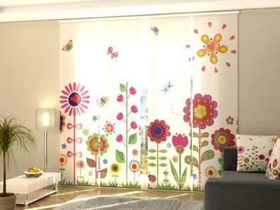 Foto-Schiebegardine Sonne und Blumen, Flächenvorhang mit Motiv, Maßanfertigung