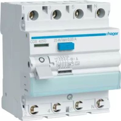 Hager FI-Schalter 4P 6kA 25A 30mA Typ A CDA425D