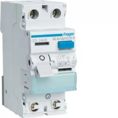 Hager FI-Schalter 2P 6kA 40A 30mA Typ A QC CDS240D