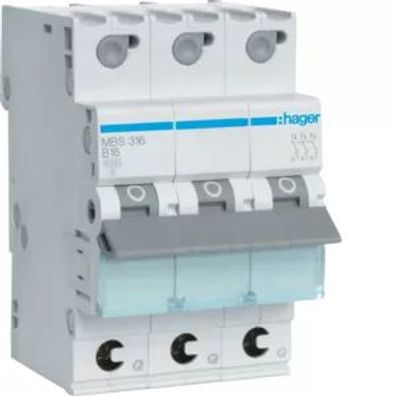 Hager LS-Schalter 3polig 6kA B-16A 3M QC MBS316