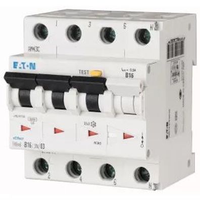 Eaton FI/LS Kombination, 16 A, 30 mA, LS-Charakteristik: B, 3p+N, FI-Charakteristik: