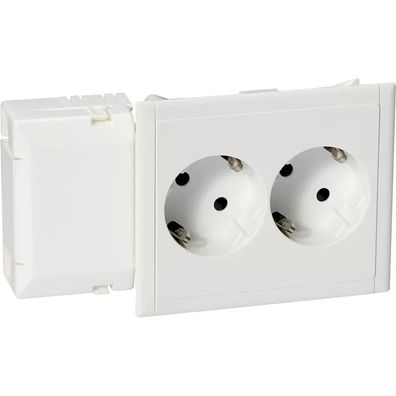 Schneider Electric Doppelsteckdose ohne Schriftfeld fuer Kanaleinbau CYB-PS weiss RAL