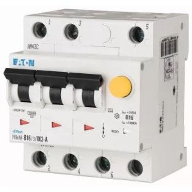Eaton FI/LS Kombination, 16 A, 30 mA, LS-Charakteristik: C, 3p, FI-Charakteristik: A