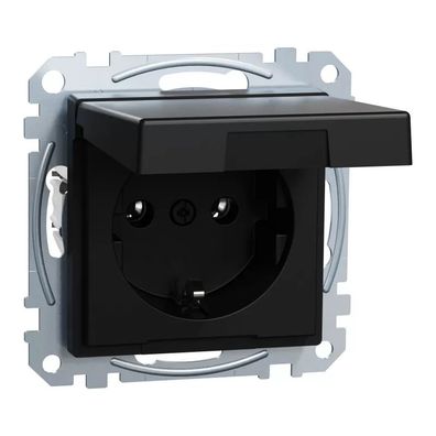 Merten SCHUKO-Steckdose mit Klappdeckel, Steckklemmen, chwarz matt, System M MEG2311