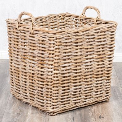 Rattankorb BAKUL eckig Grey 50x50cm mit Griffen Aufbewahrungskorb Wäschekorb