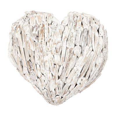Wand-Deko-Objekt Jantung White Wash ca. 60cm Treibholz Holz Herz Wandbild Deko