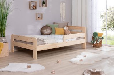 Einzelbett Kinderbett Jugendbett, Bennet mit Rausfallschutz & Lattenrost für Schlafzi