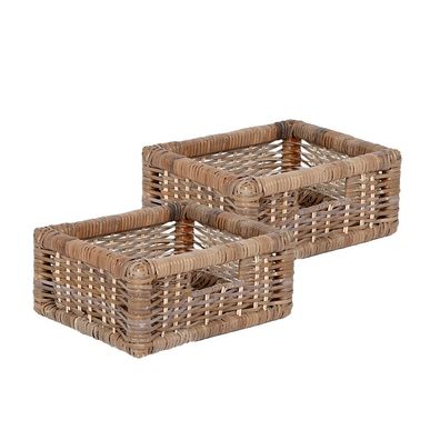 2er Set Rattan Korb CESTA-Small Grey Aufbewahrungskorb Schrankkorb Regalkorb