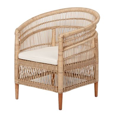 Rattan-Sessel MALAWI Natural inkl. Sitzkissen Armlehnstuhl Cocktailsessel