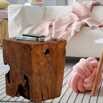Beistelltisch Hocker HEAVY STOOL Teak Handmade Naturform massiv eckig
