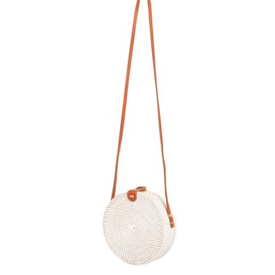 Rattan Handtasche TONDO ca. D20cm White Wash Bali Umhängetasche handmade