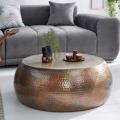 Stylischer Couchtisch Martello No.2 Aluminium ca.80cm kupfer-used Hammerschlag