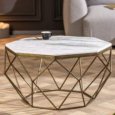 Exklusiver Couchtisch BIJOUX ca.70cm weiss messing Marmor