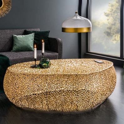 Extravaganter Design Couchtisch RIXOS ca.120cm Metall gold Handarbeit