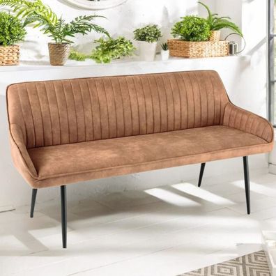 Elegante Sitzbank MILAN ca.160cm Mikrofaser vintage-braun Armlehnen Metallbeine