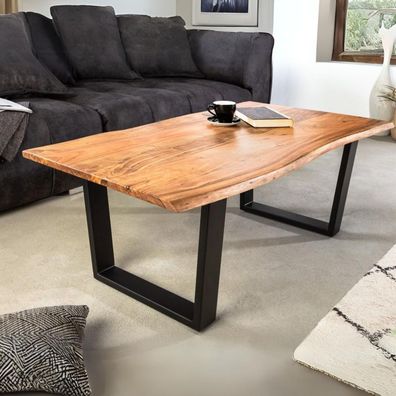 Massiver Couchtisch ARBOL 120cm Akazie natural Baumkante Metallgestell