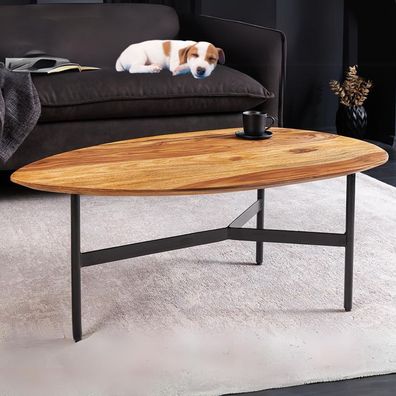 Design Couchtisch Belleza 85cm natural Sheesham-Holz Palisander schwarze Metallbeine