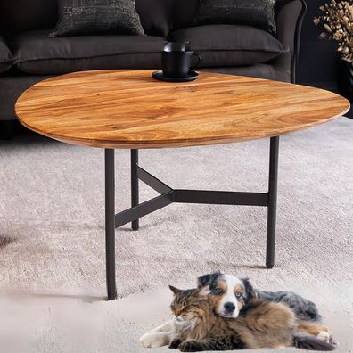 Design Couchtisch Belleza 60cm natural Sheesham-Holz Palisander schwarze Metallbeine