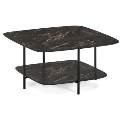 Moderner Design Couchtisch MARMOL 75cm schwarz Marmor-Optik Metallgestell