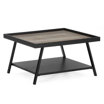 Moderner Couchtisch CUDA 70x70cm Altholz-Look schwarzes Metallgestell