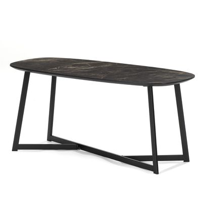 Design Couchtisch TURIN 90cm dunkle Marmor-Optik schwarzes Metallgestell