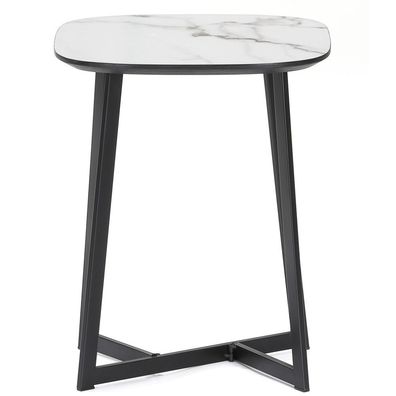 Design Beistelltisch TURIN 90cm weisse Marmor-Optik schwarzes Metallgestell