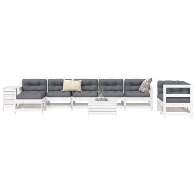 vidaXL 10-tlg. Garten-Sofagarnitur Weiß Massivholz Kiefer
