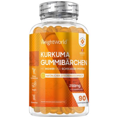 Kurkuma Extrakt Gummibärchen - 95% Curcuminoide - 90 Gummies - WeightWorld