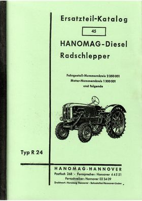 Ersatzteilkatalog Hanomag Diesel Radschlepper, Typ R 24, Trekker, Traktor, Oldtimer