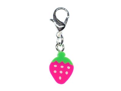 Erdbeere Charm Miniblings Zipper Pull Anhänger Frucht Obst Beere Scheibe pink