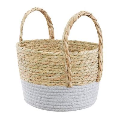 Flechtkorb mit Griffen Boho 27 x 22 cm grau Ambition
