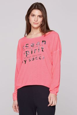 SOCCX Oversized Pullover mit Wording Print in Flashy Red