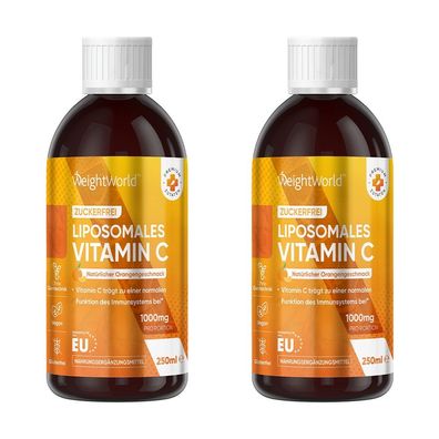 Liposomales Vitamin C 250ml - Täglich 1000mg Vit C- Vegane - 2 Flaschen -WeightWorld