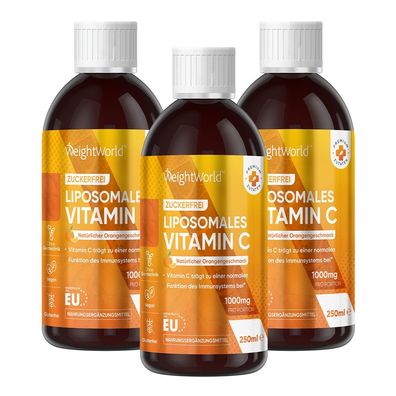 Liposomales Vitamin C 250ml - Täglich 1000mg Vit C- Vegane - 3 Flaschen -WeightWorld