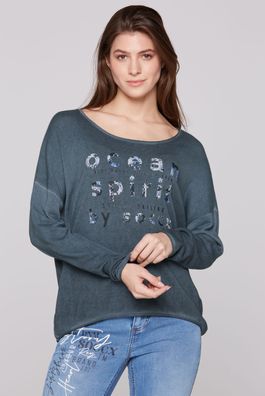 SOCCX Oversized Pullover mit Wording Print in Blue Navy