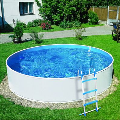 Azuro 300 Deluxe Stahlwandpool Ø 360 x 90 cm Weiß Blau Schwimmbecken