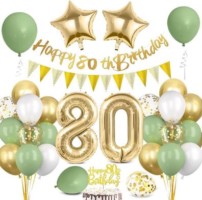 80 Geburtstag Deko Mann Frau, Luftballon 80 Geburtstag Schwarz Gold, 80 Happy Bi