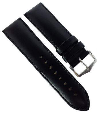 HIRSCH Uhrenarmband mit Naht | Leder > Seidenglanz > schwarz | Corse L