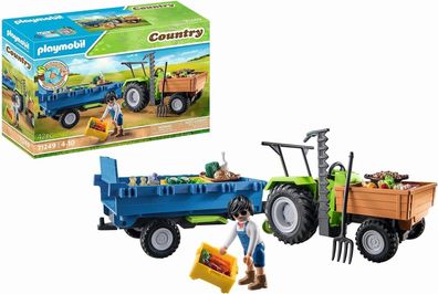 Playmobil Country 71249 Traktor mit Hänger inkl. Transportboxen, Gréner Trecker