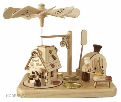 Tischpyramide Bretzelbäckerei mit Ofen Höhe 18cm NEU Holzpyramide Tischdekoration