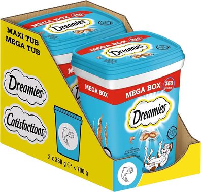 Dreamies Mega Box Katzensnacks Lachs knusprige Taschen zarte Féllung 2x350g