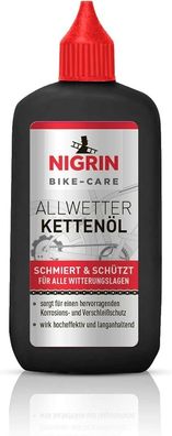 NIGRIN BIKE-CARE Allwetter-Kettenöl, 100 ml Flasche, Fahrradkettenöl, verringert