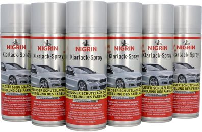 NIGRIN Klarlack, 6 x 400 ml, glänzender Autolack, schétz Felgen und Karosserie