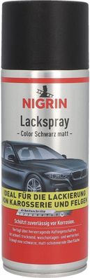 NIGRIN Lackspray, 400 ml, mattschwarzer Autolack, schétzt Felgen und Karosserie