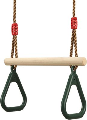 PELLOR Multifunktions Kinderholz Trapeze Schaukel mit Kunststoff Turnringe